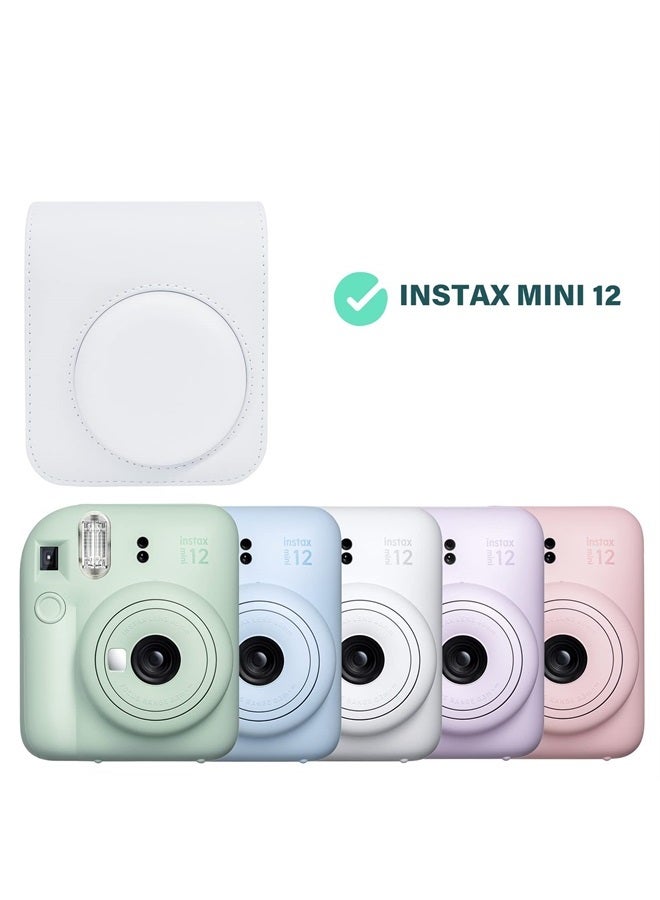 Rieibi حافظة كاميرا متوافقة مع فوجي إنستكس ميني 12 - حافظة بولارويد إنستكس 12 لكاميرا فوجي فيلم إنستكس ميني 12 الفورية - غطاء حقيبة فوجي ميني 12 مع حزام - أبيض طيني - Image 5