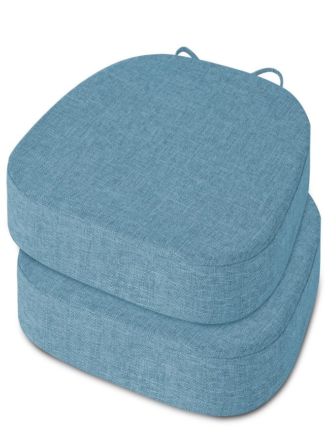 FlyGulls 2.4 Inch Thick Metal Chair Cushions 14x14 Inch Set of 2 Non Slip Metal Dining Chair Pads with Ties and Removable Cover Seat Cushion for Cafe Kitchen Dining Room Light Blue - Image 1