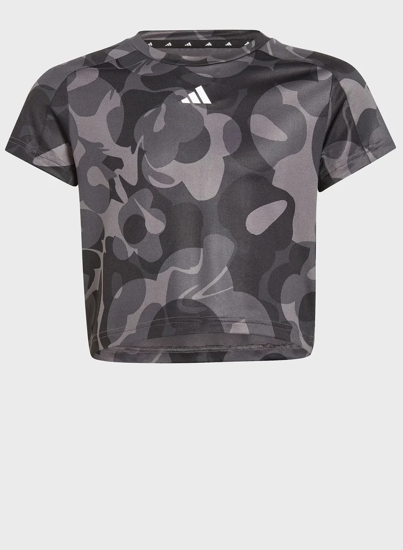 Adidas Junior Girls Train Essential All Over Printed T-shirt