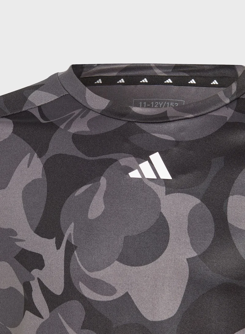 Adidas Junior Girls Train Essential All Over Printed T-shirt