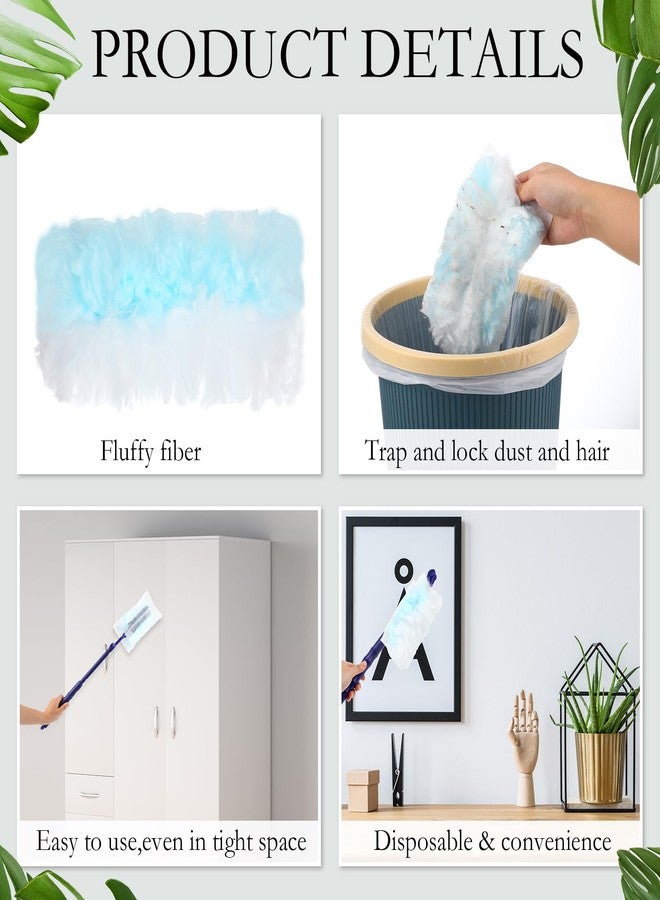 Maxcheck 180 Pcs 180° Disposable Dusters Refills Thickened Degree Heavy Duty Dusters Replacement Head with 3 Handles for Furniture Ceiling Cleaning(Blue, White) - Image 3