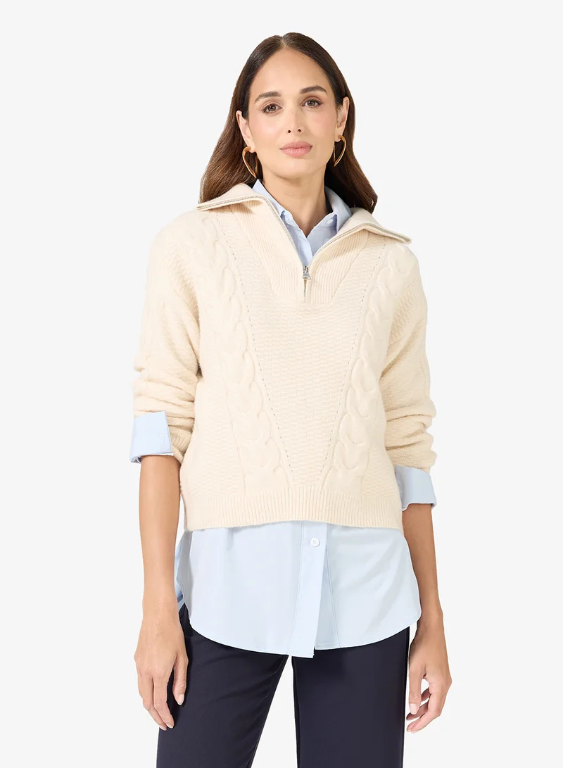 ELLA Cable Knit Polo Sweater