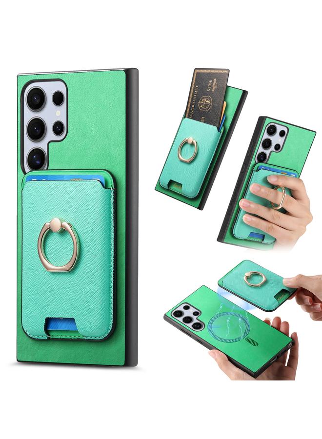 S-TOP Case For Samsung Galaxy S25 Ultra 5G Retro Cross Leather Ring Vertical Insert Card Bag MagSafe Phone Case - Image 1