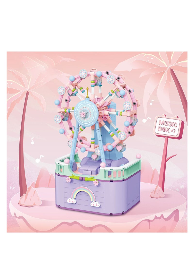 بايبي Street View Ferris Wheel Music Box Bricks Model Set DIY Building Block Amusement Park Ferris Wheel with Lights Kids Toy Mini Particle Construction Toy Compatible with Lego - Image 1