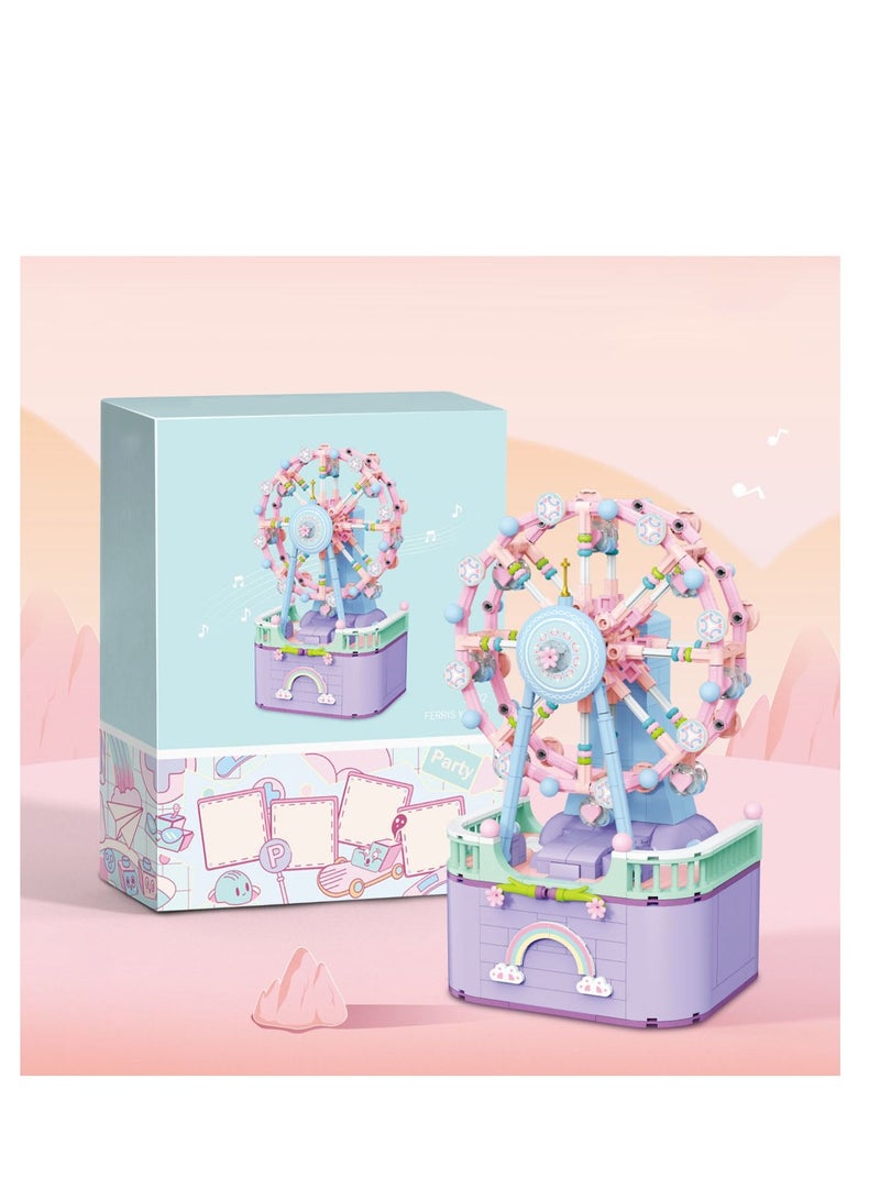 بايبي Street View Ferris Wheel Music Box Bricks Model Set DIY Building Block Amusement Park Ferris Wheel with Lights Kids Toy Mini Particle Construction Toy Compatible with Lego - Image 2
