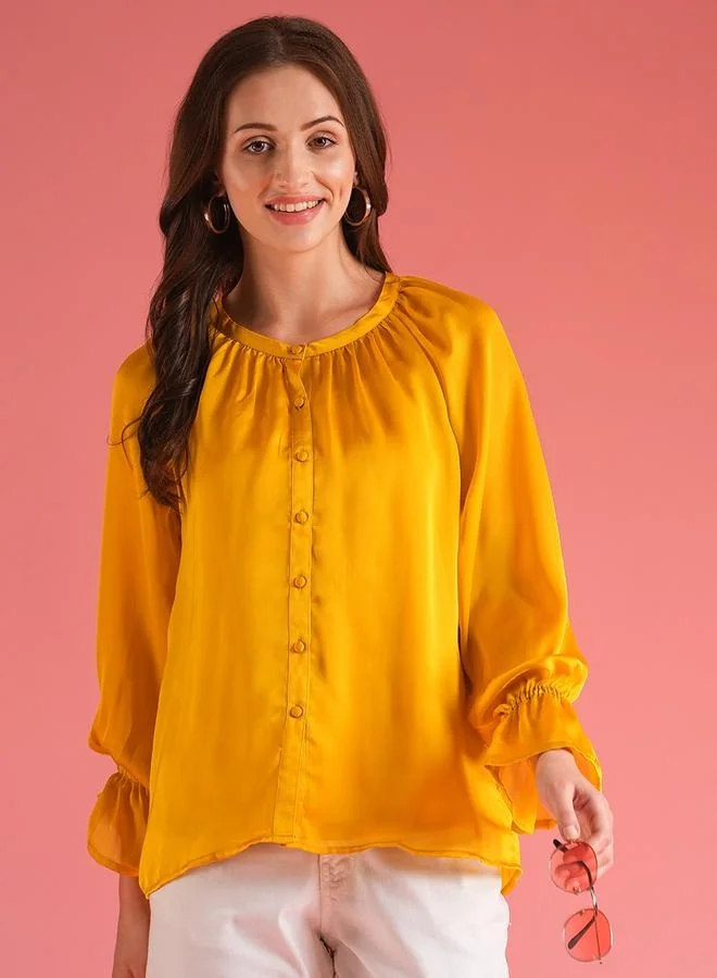 globus Globus Satin Loose Fit Balloon Sleeves Buttoned Top