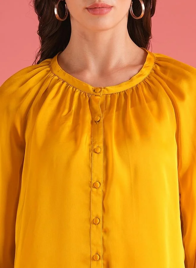 globus Globus Satin Loose Fit Balloon Sleeves Buttoned Top