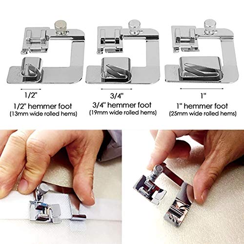 Windman Hemming Foot Kit 6Pcs Hemmer Foot Sewing Machine Presser Foot Hemmer for Brother Singer Janome Low Shank Sewing Machine Use Rolled Hem Presser Foot - Image 3