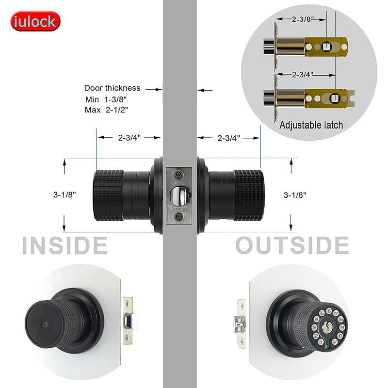 مقبض باب ذكي iulock مع لوحة مفاتيح ومفتاح ، قفل باب دخول بدون مفتاح مع مقبض مطاطي ، قفل تلقائي ، 50 رمز مستخدم ، مقاوم للماء ، سهل التركيب والبرمجة لبوابة مكتب المرآب غرفة النوم (أسود لامع) - Image 5