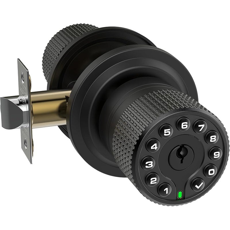 مقبض باب ذكي iulock مع لوحة مفاتيح ومفتاح ، قفل باب دخول بدون مفتاح مع مقبض مطاطي ، قفل تلقائي ، 50 رمز مستخدم ، مقاوم للماء ، سهل التركيب والبرمجة لبوابة مكتب المرآب غرفة النوم (أسود لامع) - Image 1