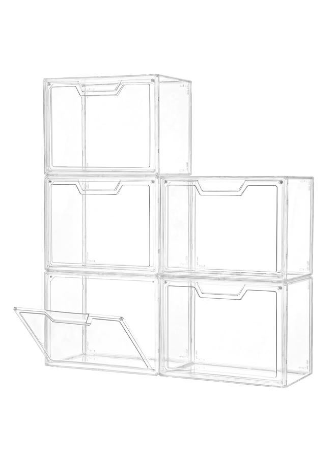 Freebat 5 Pack Clear Storage Bins with Lids, Storage Containers with Magnetic Door, Stackable Acrylic Display Case for Handbags, Cosmetic, Multifunctional Storage Boxes for Dorm, Living Room, Bedroom Storage - Image 1
