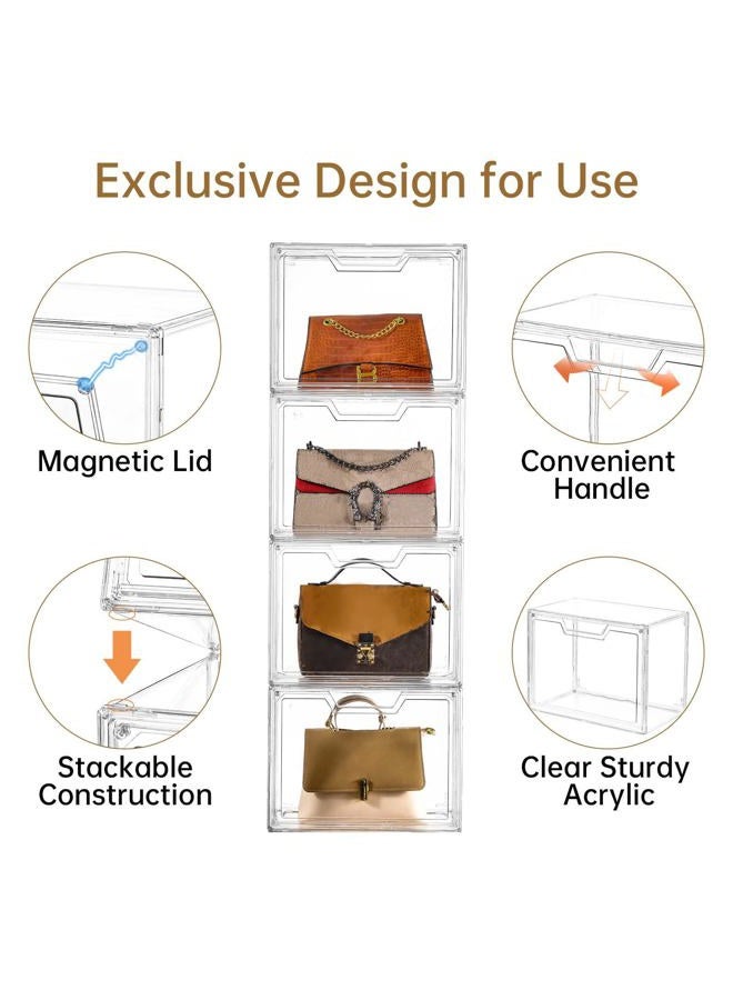 Freebat 5 Pack Clear Storage Bins with Lids, Storage Containers with Magnetic Door, Stackable Acrylic Display Case for Handbags, Cosmetic, Multifunctional Storage Boxes for Dorm, Living Room, Bedroom Storage - Image 3