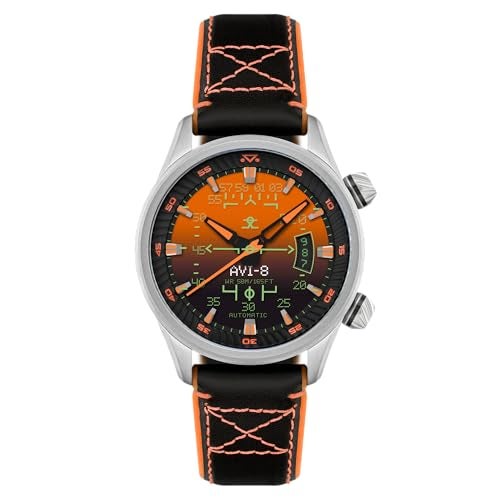 AVI-8 Men's 44mm Hawker Harrier HUD Automatic Gradient Orange Watch with Rubber/Leather Strap AV-4117-03 - Image 1