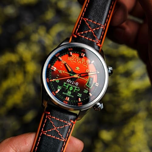 AVI-8 Men's 44mm Hawker Harrier HUD Automatic Gradient Orange Watch with Rubber/Leather Strap AV-4117-03 - Image 3