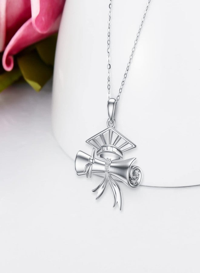 WSX Diamond 2025 Graduation Necklace for Her, 925 Sterling Silver 0.03ct Real Diamond Diploma Cap Pendant College University Graduation Necklace Polished with Chain 18+2 inches - Image 2