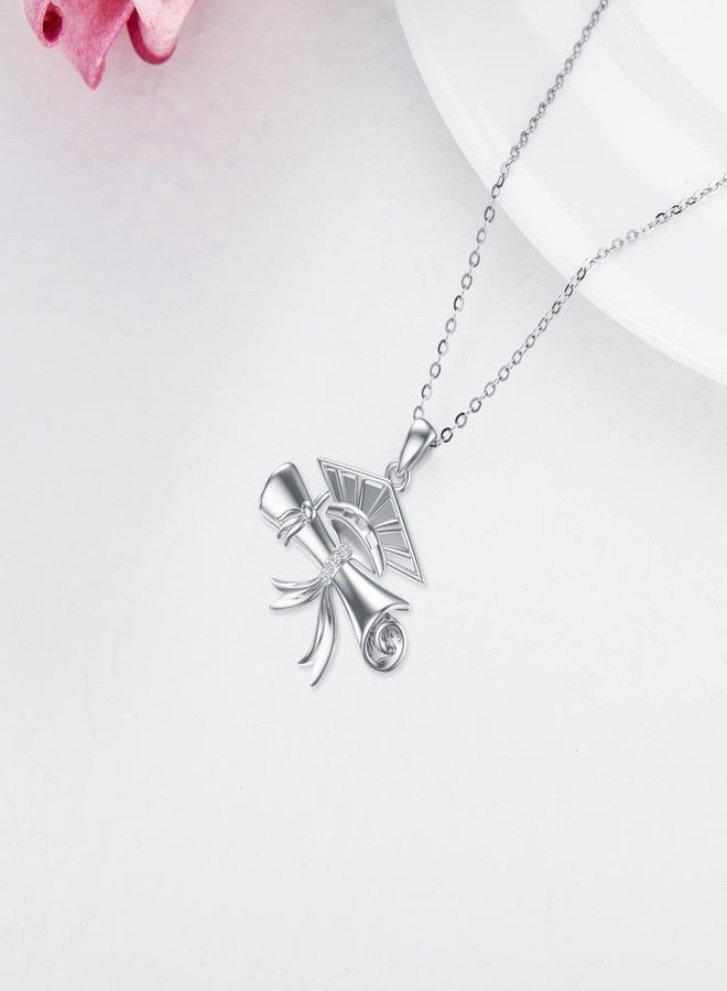 WSX Diamond 2025 Graduation Necklace for Her, 925 Sterling Silver 0.03ct Real Diamond Diploma Cap Pendant College University Graduation Necklace Polished with Chain 18+2 inches - Image 3