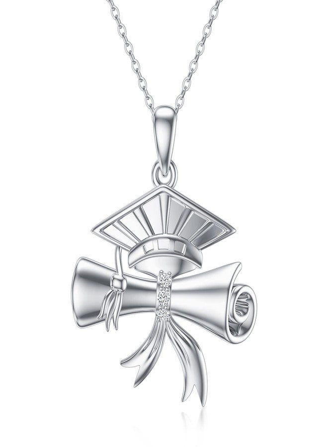 WSX Diamond 2025 Graduation Necklace for Her, 925 Sterling Silver 0.03ct Real Diamond Diploma Cap Pendant College University Graduation Necklace Polished with Chain 18+2 inches - Image 1