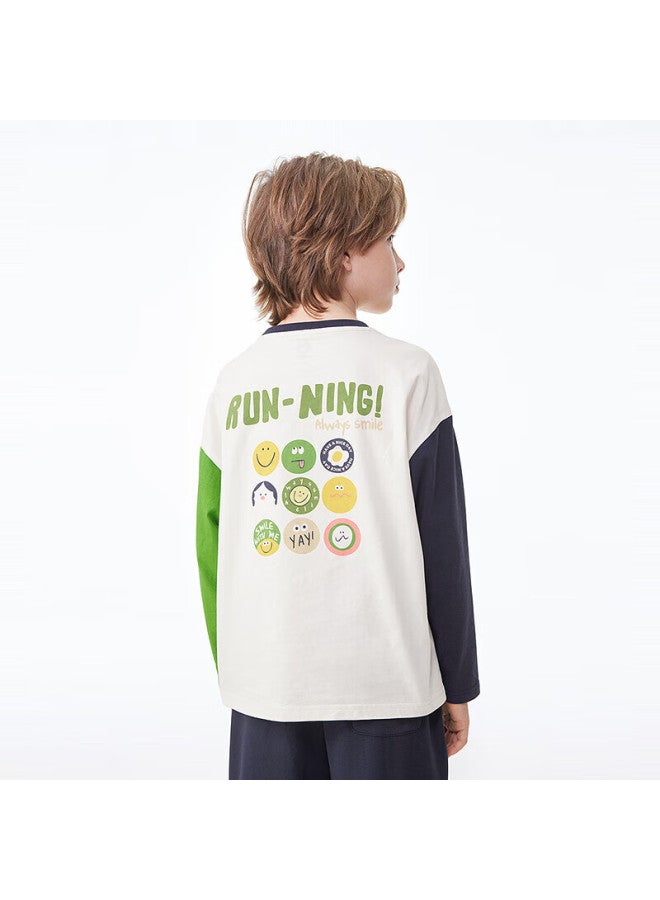 Mqd Boys' Autumn Children's Mandarin Duck Sleeve Water-print Long-sleeve T-shirt, Off-white, Size 110 - Image 2