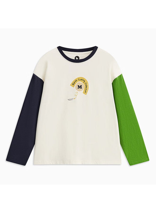 Mqd Boys' Autumn Children's Mandarin Duck Sleeve Water-print Long-sleeve T-shirt, Off-white, Size 110 - Image 3