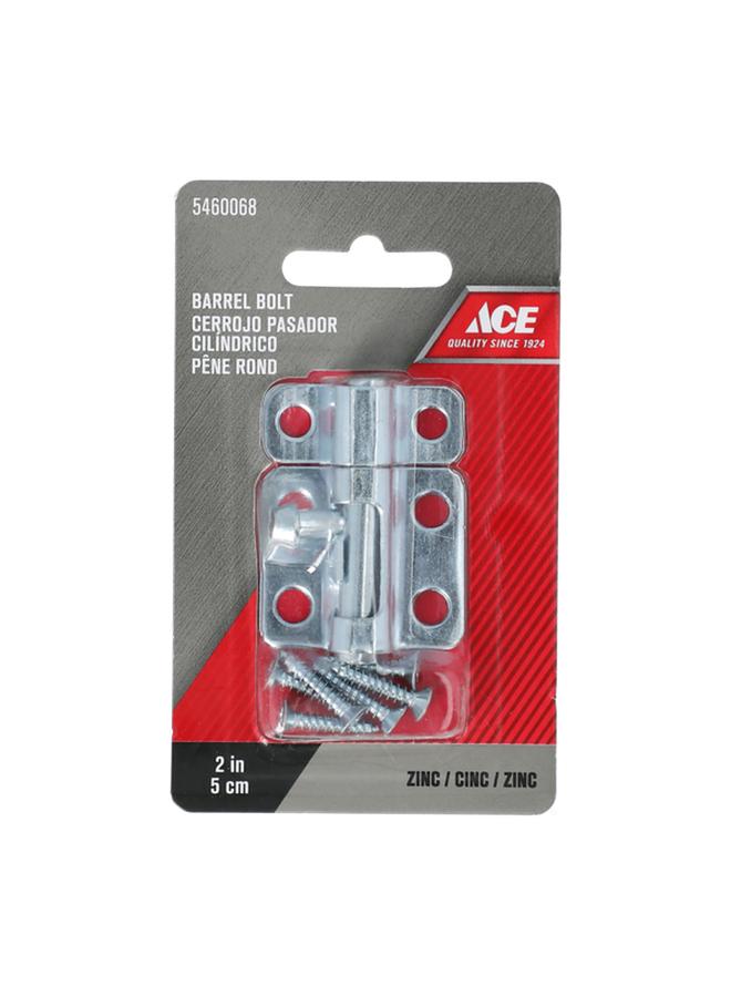 ACE Zinc Plated Heavy-Duty Barrel Bolt with Screws Silver 2inch 5302336 - Image 1