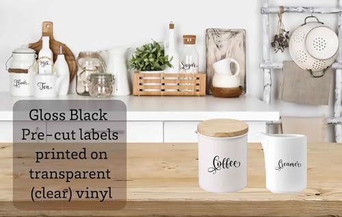 ASTUTE GRACE 6 PCS Sugar Flour Milk Creamer Tea Coffee Pantry Labels Kitchen Stickers Printed Waterproof Strong Adhesive Kitchen Labels for containers Gloss Black - Image 4