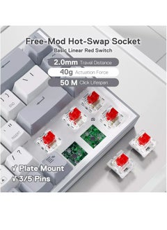 REDRAGON K631 CASTOR 65% Wired RGB Gaming Keyboard, Quiet Red Switch - 68 Keys Compact - w/100% Hot-Swap Socket, Free-Mod Plate Mounted PCB & Dedicated Arrow Keys (White Grey)  - Image 3