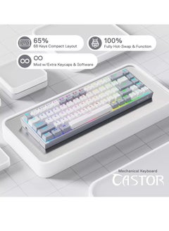 REDRAGON K631 CASTOR 65% Wired RGB Gaming Keyboard, Quiet Red Switch - 68 Keys Compact - w/100% Hot-Swap Socket, Free-Mod Plate Mounted PCB & Dedicated Arrow Keys (White Grey)  - Image 4