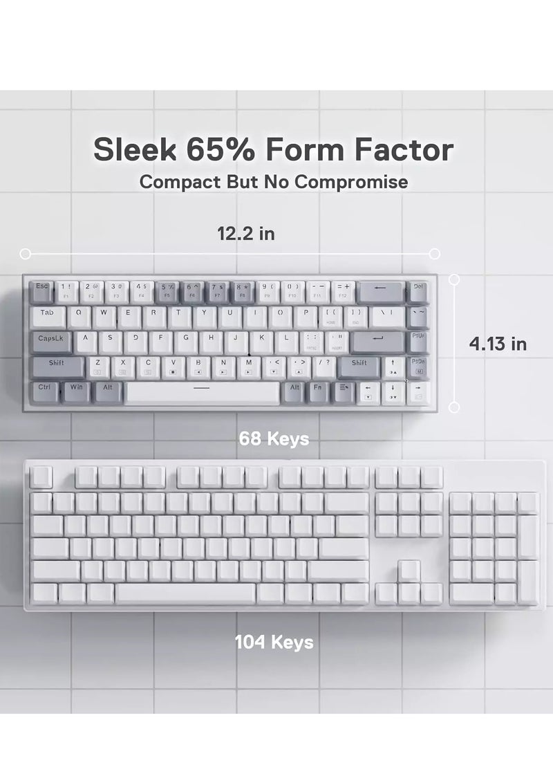 REDRAGON - K631 CASTOR 65% Wired RGB Gaming Keyboard, Quiet Red Switch - 68 Keys Compact - w/100% Hot-Swap Socket, Free-Mod Plate Mounted PCB & Dedicated Arrow Keys (White Grey) - Image 1