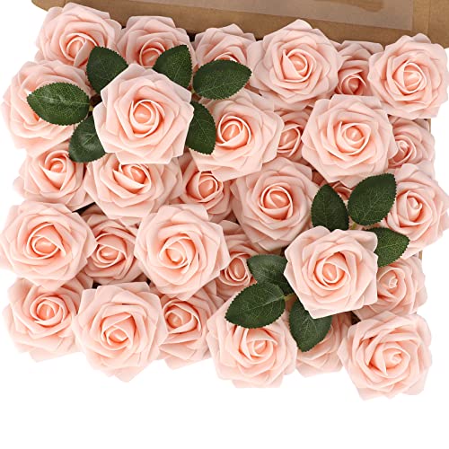 MACTING 30PCS Artificial Rose Flowers Real Touch Fake Flowers with Stem Blush Pink Foam Roses for DIY Wedding Bouquet Table Centerpieces Bridal Shower Party Home Spring Mothers Day Decorations - Image 1