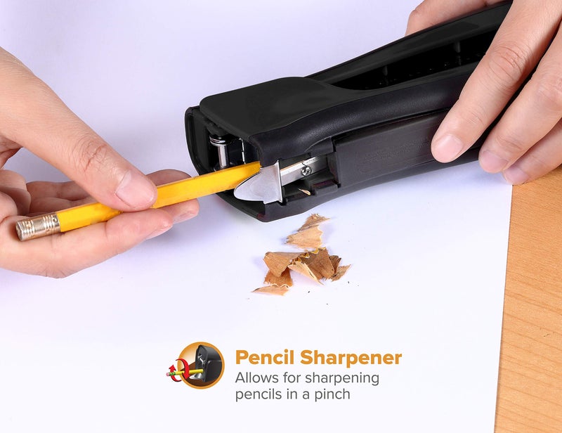 Bostitch بوسيتش مكتب داينمو 4 في 1 دبابيس قائمة، سعة 20 ورقة، مبراة أقلام مدمجة، مزيل دبابيس وتخزين دبابيس، أسود - Image 2