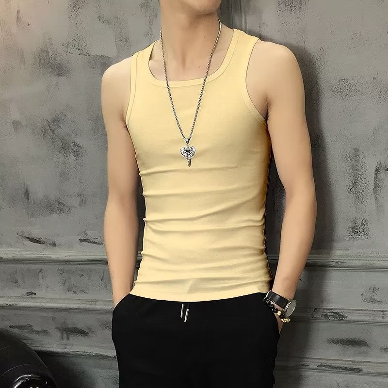 Mens Athletic Vest Sleeveless Fitness Tank Top Apricot 