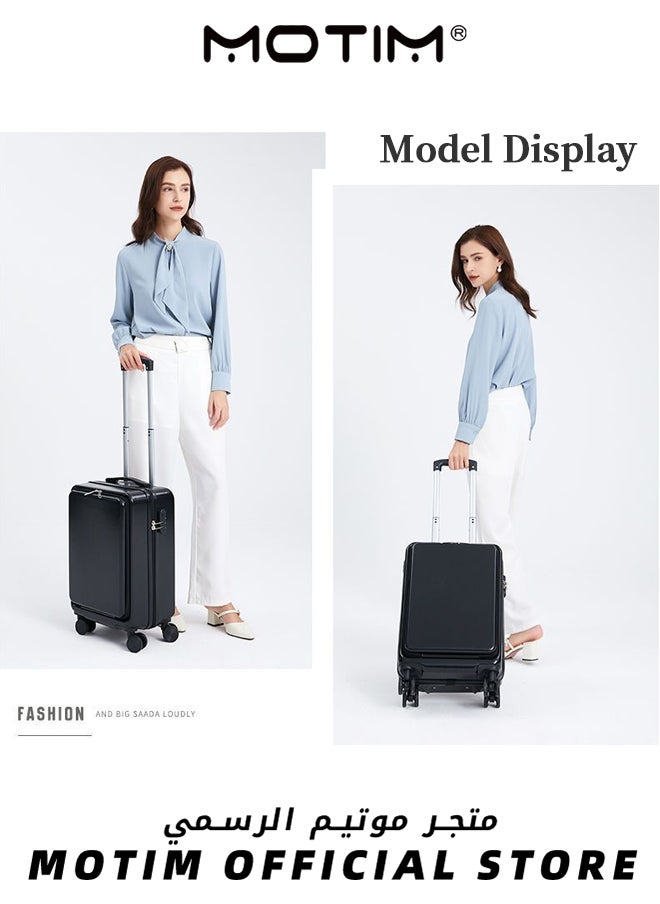 Motim - 2pcs Boarding Carry-on Luggage Sets Travel Luggage With Front Open Laptop Compartment Pocket Aluminum Framed Suitcase With Spinner Wheels Large Capacity Checked-in Luggage - Image 1