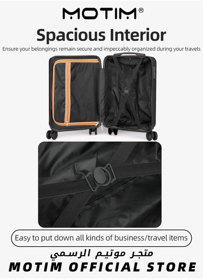 Motim - 2pcs Boarding Carry-on Luggage Sets Travel Luggage With Front Open Laptop Compartment Pocket Aluminum Framed Suitcase With Spinner Wheels Large Capacity Checked-in Luggage - Image 1