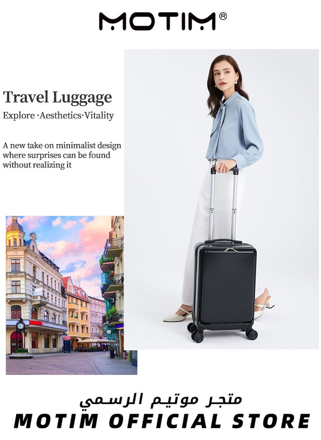 Motim - 2pcs Boarding Carry-on Luggage Sets Travel Luggage With Front Open Laptop Compartment Pocket Aluminum Framed Suitcase With Spinner Wheels Large Capacity Checked-in Luggage - Image 1