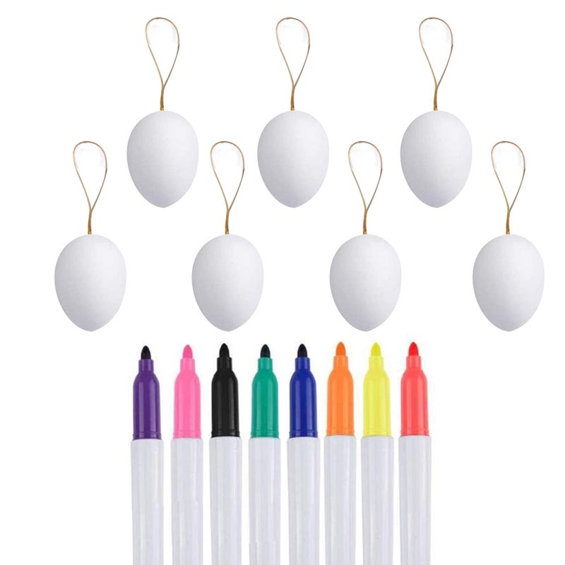 50pcs DIY Easter Eggs 8pcs Color Pens Hanging White Plastic Eggs for DIY Painting and Decorating Easter Decoration - Image 1