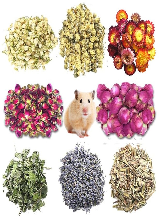 OULIGET Hamster Bedding Flower Herb Bedding Habitat Decor,Odor Control Dried Flowers Including Rose Buds,Lavender,Jasmine,Chrysanthemum,Lemongrass,Mint, Peony - Image 1
