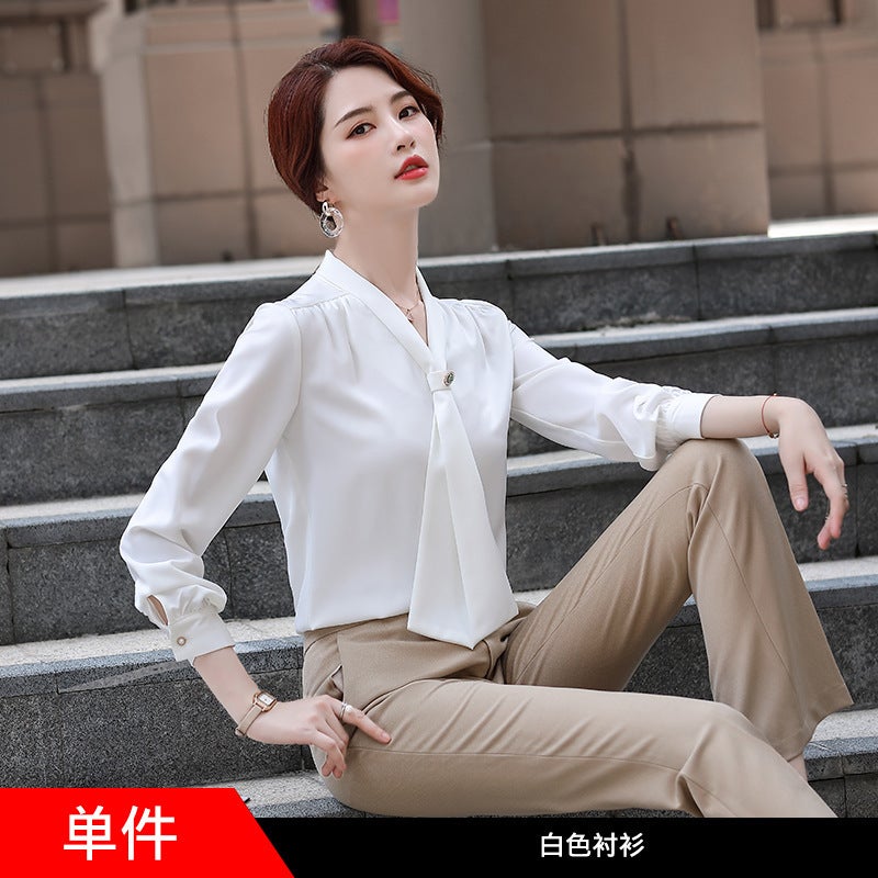 Pink Shirt Womens Slimming Long-sleeved Professional Dress Work Clothes 2020 Spring and Autumn New Womens Top Work Shirt XN6999 white shirt (one piece)