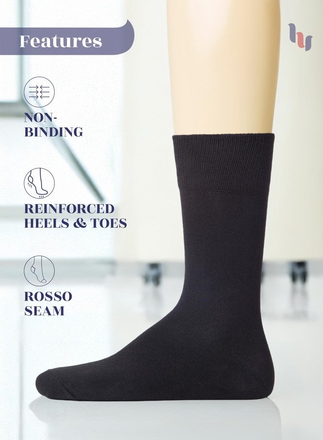 Hugh Ugoli Mens Cotton Dress Socks | Plain Colors, Regular Fit, Crew, Casual Socks | 3 Pack, Black, Shoe Size: 8-10 - Image 2