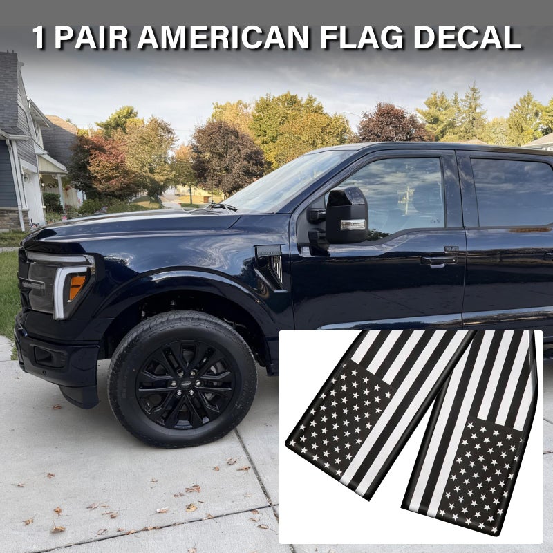 MOCHENT 1 Pair American Flag Decal for 2021-2025 2026 Ford F150 Accessories, Custom Car Emblem for Ford F150 Emblem Exterior Patch Decor Personalize Truck's Style (Not for Raptor), Black & White - Image 3