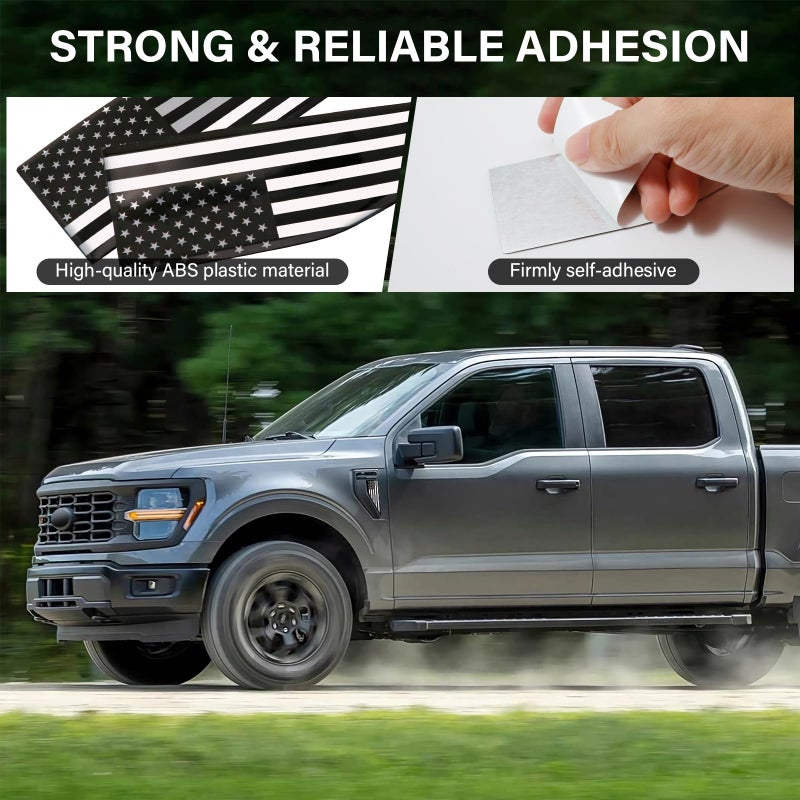 MOCHENT 1 Pair American Flag Decal for 2021-2025 2026 Ford F150 Accessories, Custom Car Emblem for Ford F150 Emblem Exterior Patch Decor Personalize Truck's Style (Not for Raptor), Black & White - Image 5