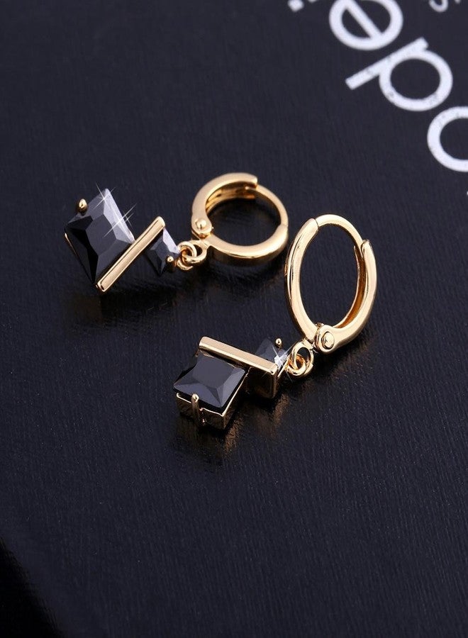 YAZILIND Gold Plated Earring Square Shape Black Cubic Zirconia Pendant Hoop Dangle Earrings Jewelry for Women - Image 3
