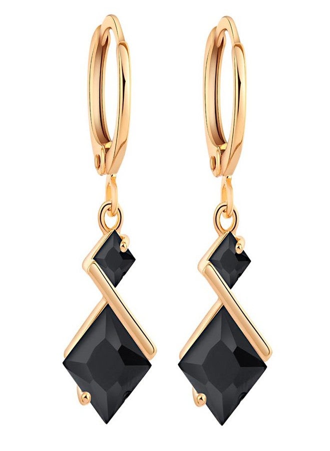 YAZILIND Gold Plated Earring Square Shape Black Cubic Zirconia Pendant Hoop Dangle Earrings Jewelry for Women - Image 1