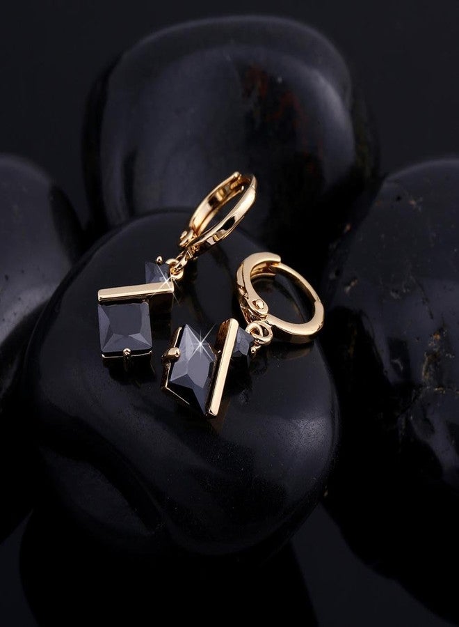 YAZILIND Gold Plated Earring Square Shape Black Cubic Zirconia Pendant Hoop Dangle Earrings Jewelry for Women - Image 2