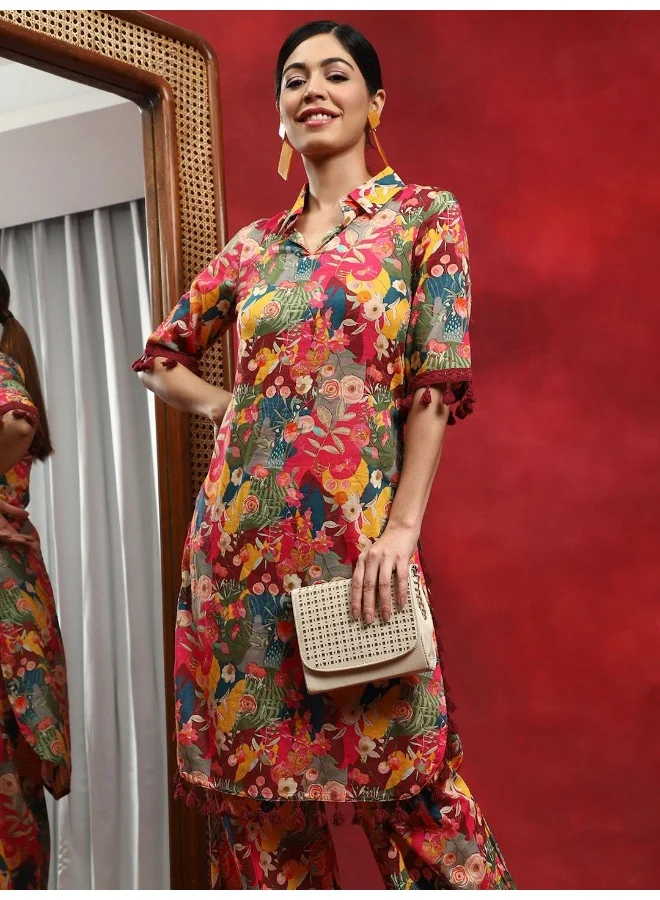 أيه كيه إس Multicolor Floral Printed Pakistani Kurta With Salwar Set