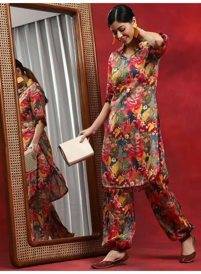 AKS Multicolor Floral Printed Pakistani Kurta With Salwar Set