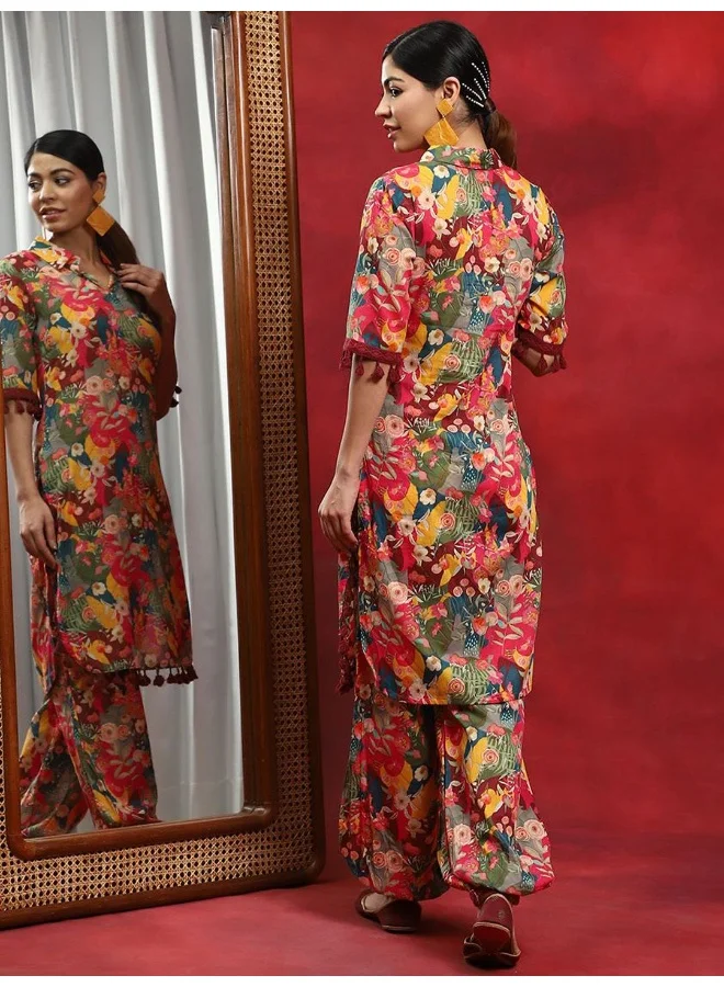 AKS Multicolor Floral Printed Pakistani Kurta With Salwar Set