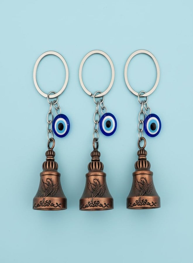 AEROSTARK Phoenix Guardian Bell For Bike Keychain Combo of 3 with Evil Eye Charm | Bronze Antique Motorcycle Rider Protection Bell | Gift for Men Riders Travelers - Image 5