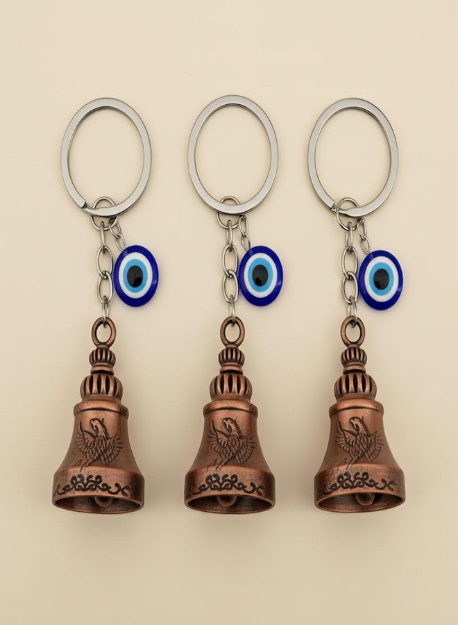 AEROSTARK Phoenix Guardian Bell For Bike Keychain Combo of 3 with Evil Eye Charm | Bronze Antique Motorcycle Rider Protection Bell | Gift for Men Riders Travelers - Image 4