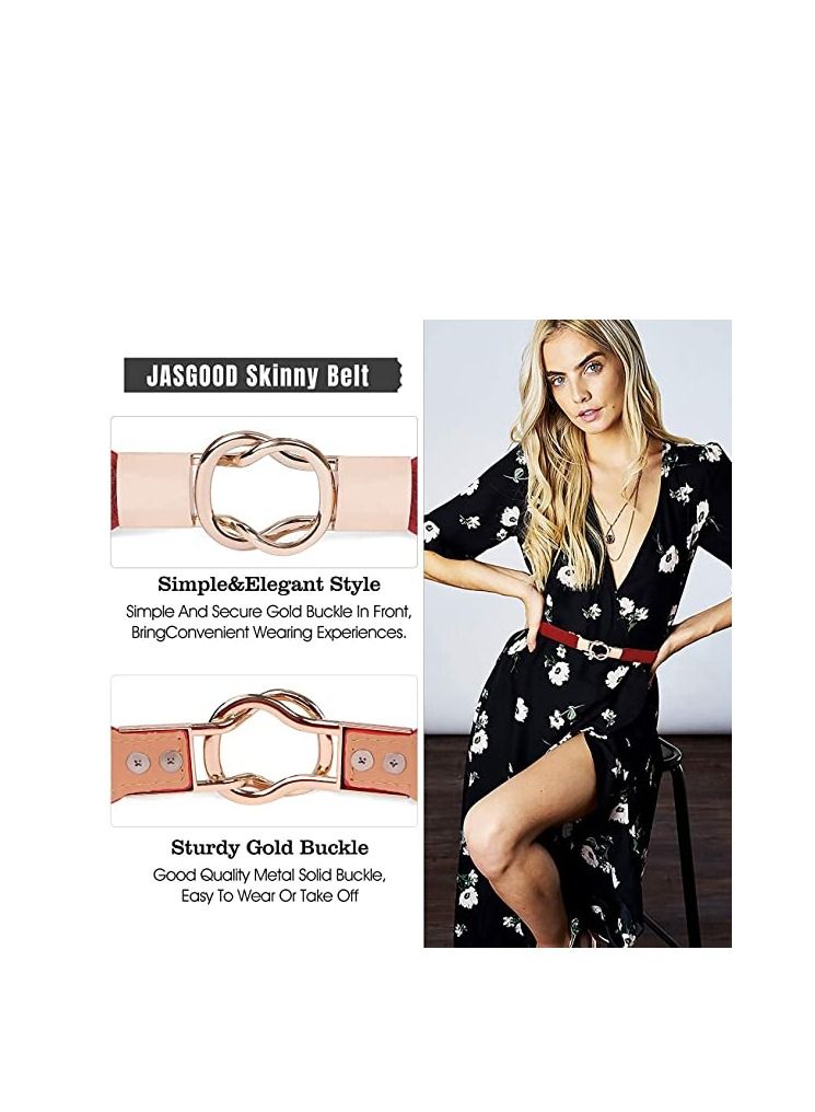 KASTWAVE Belt for Dresses Women, Women Skinny Belt for Dresses Retro Elastic Stretchy Metal Buckle Skinny Ladies Waist Belt 1 inch Wide 3 Pack - Image 4