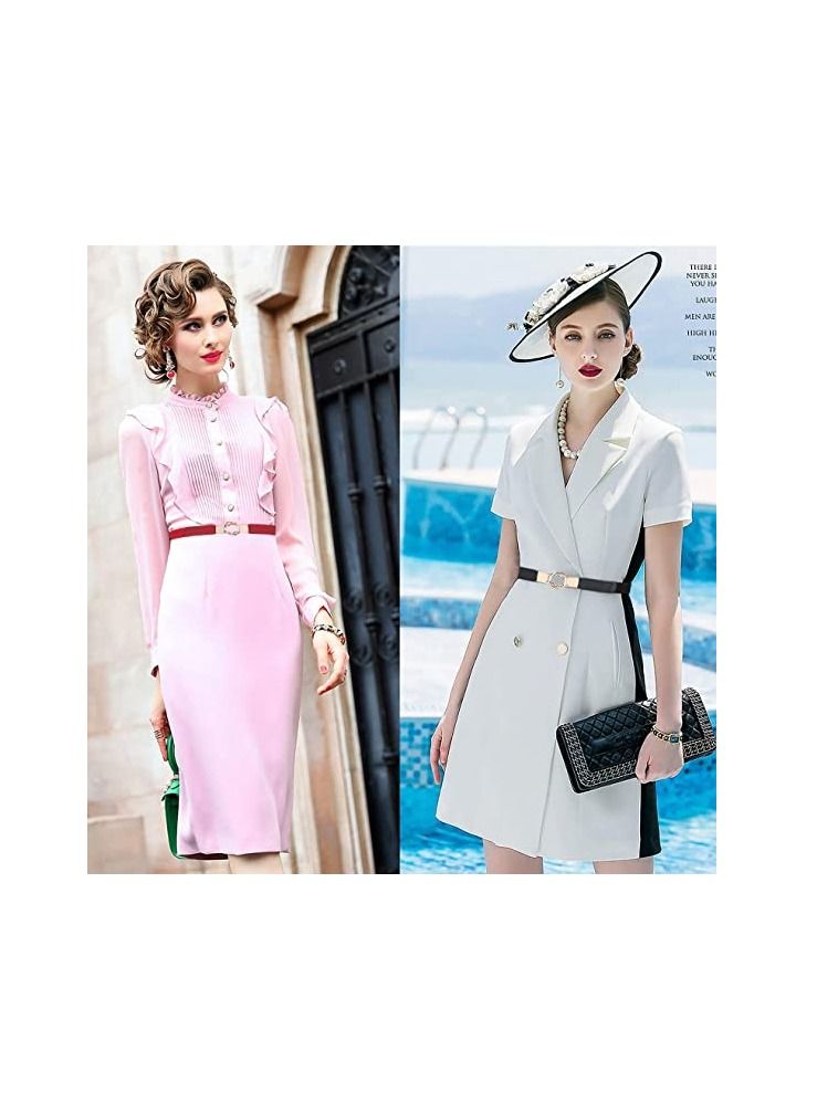 KASTWAVE Belt for Dresses Women, Women Skinny Belt for Dresses Retro Elastic Stretchy Metal Buckle Skinny Ladies Waist Belt 1 inch Wide 3 Pack - Image 3